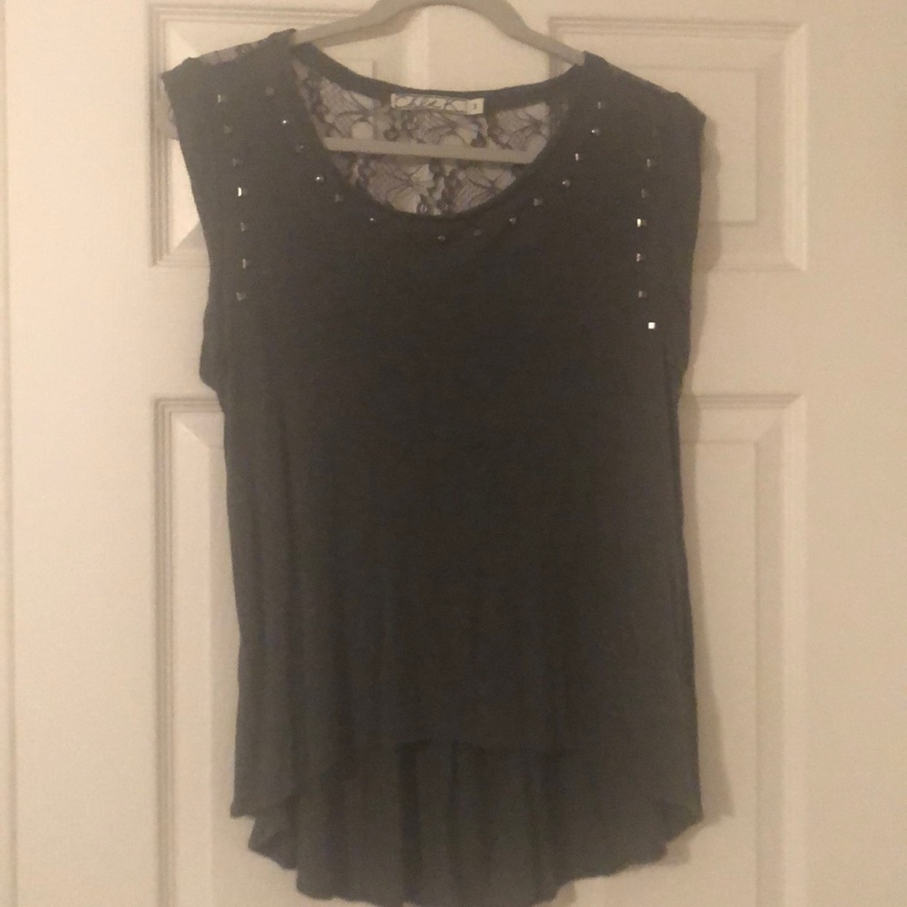 Chloe k high/low M grey shirt with sheer lace back
